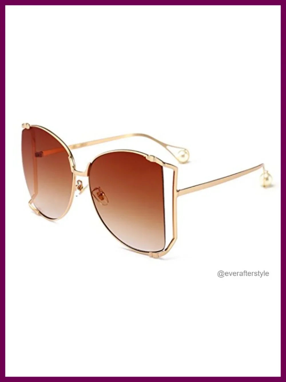 Oversized Semi Rimless Sunglasses Retro Metal Frame Pearl Design UV Protection